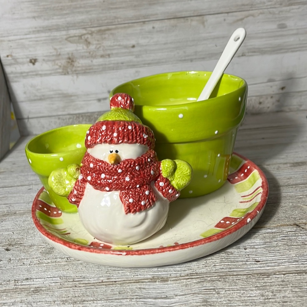 Christmas Vintage Mid Century California Pottery snowman serving dish